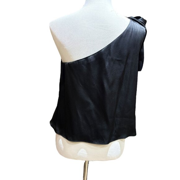 Stella McCartney Black One Shoulder Sleeveless Satin top Bow accent Size US 6 - Picture 5 of 16